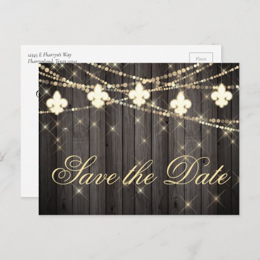 Fleur de Lis Rustic Lights | Boho Chic Wedding Aankondigingskaart (Voorkant / Achterkant)