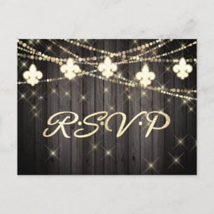 Fleur de Lis Rustic Lights Boho Wedding RSVP Uitnodiging Briefkaart