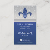 Fleur de Lis Silver Navy Blue Visitekaartje (Voorkant)