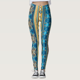 Fleur de lis Smoky Blauw Goud Geel Etnisch Patroon Leggings