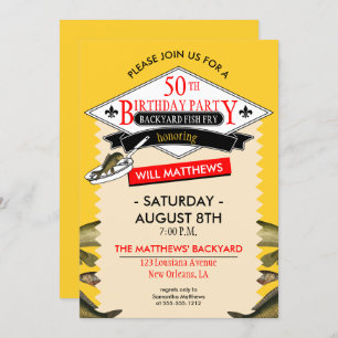 Fleur de Lis Spoof Fish Fry 50th Birthday Kaart