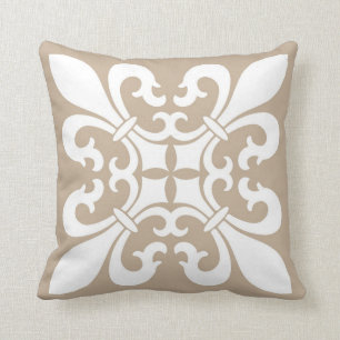 Fleur de Lis-symbolen in het wit op Tan Kussen