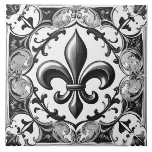 Fleur de Lis Tegel - Zwart-wit Keramische Tegel Tegeltje