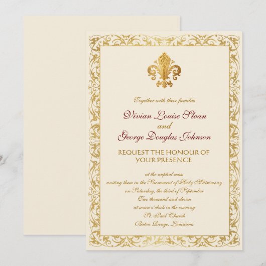 Fleur-de-lis Thmed Wedding Kaart (Voorkant / Achterkant)