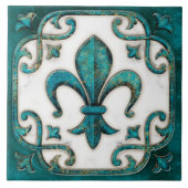 Fleur-de-Lis  Verdigris Marmer Tegeltje (Voorkant)