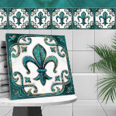 Fleur-de-Lis  Verdigris Marmer Tegeltje