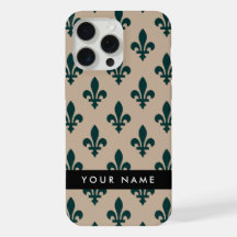 Fleur de Lis, Vert sur Beige, Royal, Votre Nom