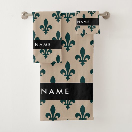 Fleur de Lis, Vert sur Beige, Royal, Votre Nom (En situation)