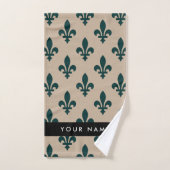 Fleur de Lis, Vert sur Beige, Royal, Votre Nom (Serviette à main)