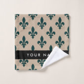 Fleur de Lis, Vert sur Beige, Royal, Votre Nom (Gant de toilette)