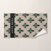 Fleur de Lis, Vert sur Beige, Royal, Votre Nom (Serviette à main)