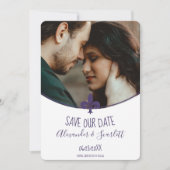 Fleur de Lis Violet Photo Faire-Part de Date (Devant)