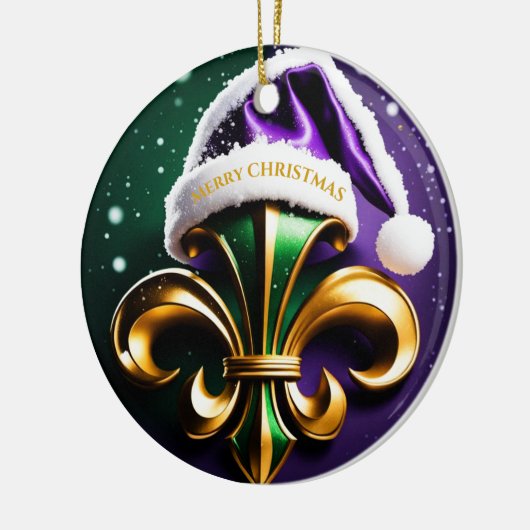 Fleur De Lis Vrolijk Kerstontwerp Keramisch Ornament (Links)