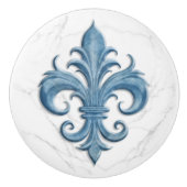 Fleur-De-Lis wit en blauw marmer Keramische Knop (Voorkant)