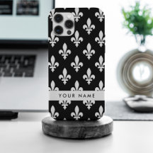 Fleur de Lis, Wit op Zwart, Wit, Uw Naam