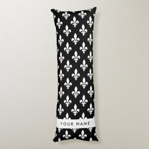 Fleur de Lis, Wit op Zwart, Wit, Uw Naam Lichaamskussen