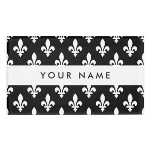 Fleur de Lis, Wit op Zwart, Wit, Uw Naam Naambadge