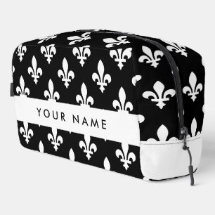 Fleur de Lis, Wit op Zwart, Wit, Uw Naam Toilettasje
