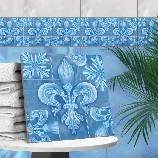 Fleur-de-lis - zachte blauwe waterverf tegeltje