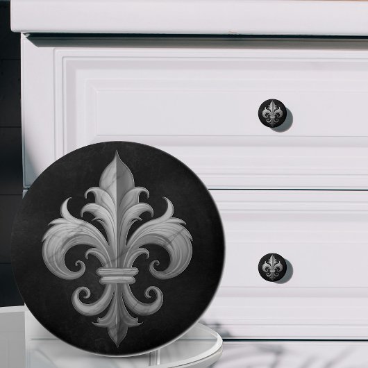 Fleur-De-Lis Zwart en wit marmer Keramische Knop