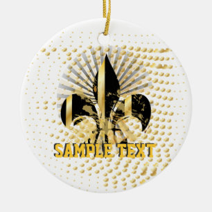 Fleur de Lis/zwart + goud Keramisch Ornament