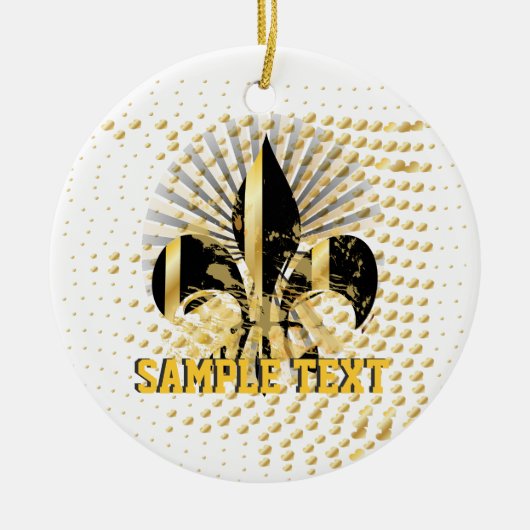 Fleur de Lis/zwart + goud Keramisch Ornament (Voorkant)