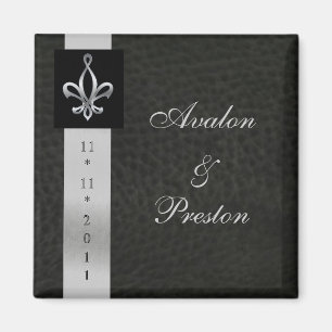 Fleur de Lis Zwart Leder Save The Date Magnet Magneet