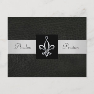 Fleur de Lis Zwart Leer Save the Date Briefkaart