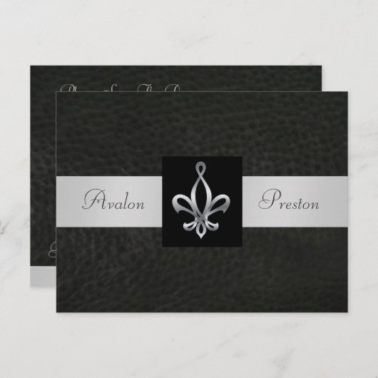 Fleur de Lis Zwart Leer Save the Date Briefkaart (Voorkant / Achterkant)