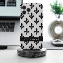 Fleur de Lis, Zwart op Wit, Zwart, Uw Naam