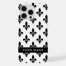 Fleur de Lis, Zwart op Wit, Zwart, Uw Naam