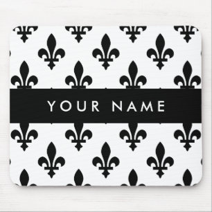Fleur de Lis, Zwart op Wit, Zwart, Uw Naam Muismat