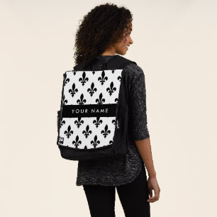 Fleur de Lis, Zwart op Wit, Zwart, Uw Naam Rugtassen
