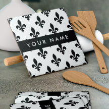 Fleur de Lis, Zwart op Wit, Zwart, Uw Naam