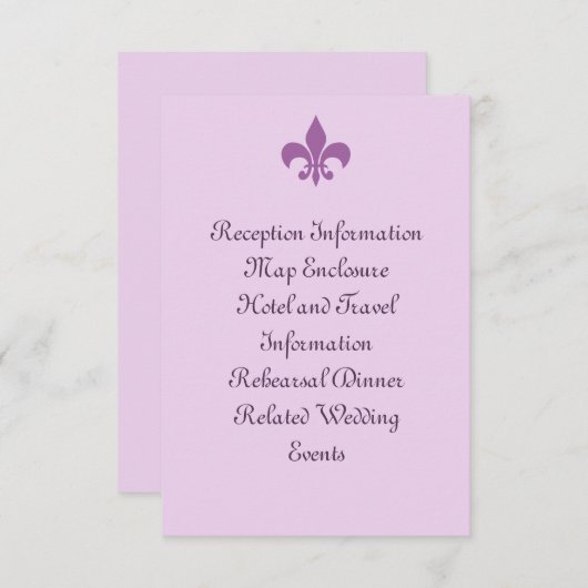 Fleur de Lise Enclosure Card in Lilacs Informatiekaartje (Voorkant / Achterkant)