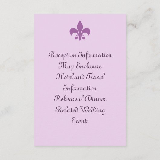 Fleur de Lise Enclosure Card in Lilacs Informatiekaartje (Voorkant)