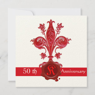 FLEUR DE LISE JUBILEUM Red Wax Seal Monogram Kaart