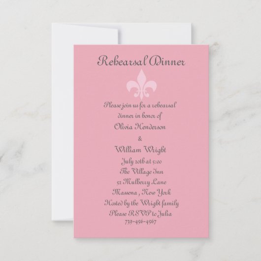 Fleur de Lise Rehearsal Dinner Invite  Pinks Kaart (Voorkant)