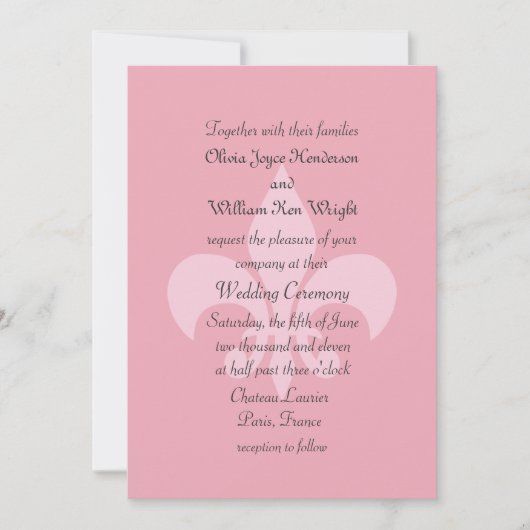 Fleur de Lise Wedding Invitation in  Pinks Kaart (Voorkant)