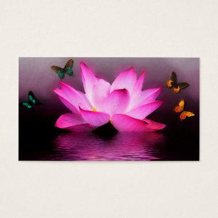 Fleur de Lotus rose et papillons colorés