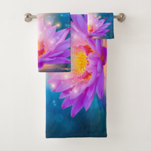 Fleur de lotus violette élégante, paysage bleu, Ze