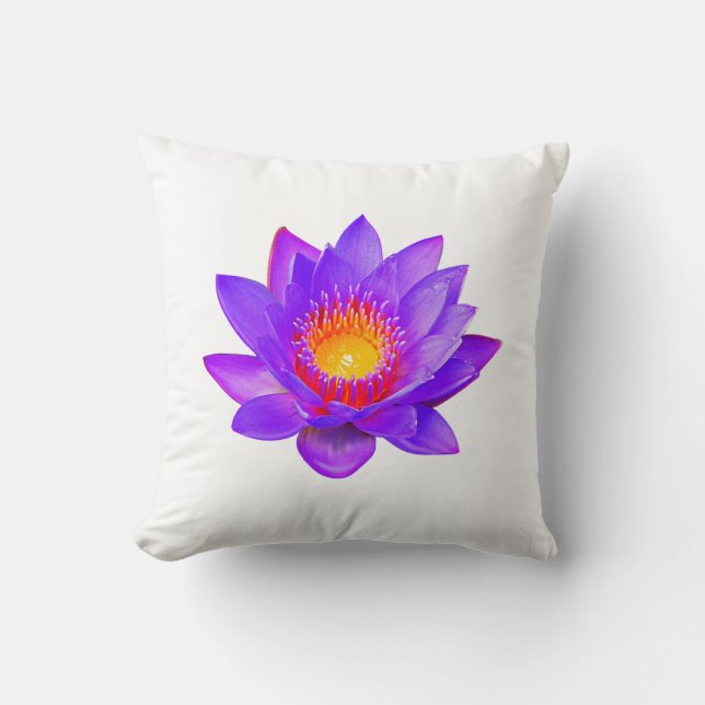 Fleur de lotus violette sur un coussin de jeté bla (Recto)