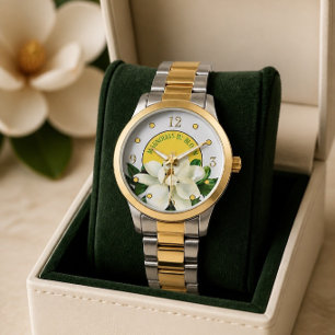 Fleur de Magnolia   Élégante Montre Femme Bicolore