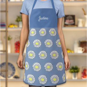 Fleur de marguerite botanique Motif bleu tablier