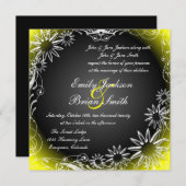 Fleur de marguerite jaune noir invitations mariage (Devant / Derrière)