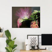 Fleur de mimosa rose avec photo poster marron (Bureau à domicile)