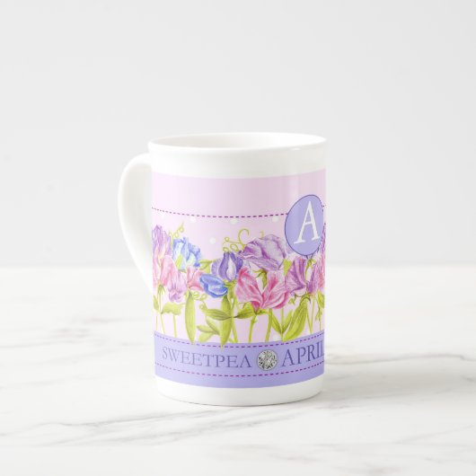 Fleur de naissance et Gem April Bone China Mug (Devant gauche)