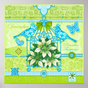 Fleur de naissance et Gem Décembre Poster d'oiseau