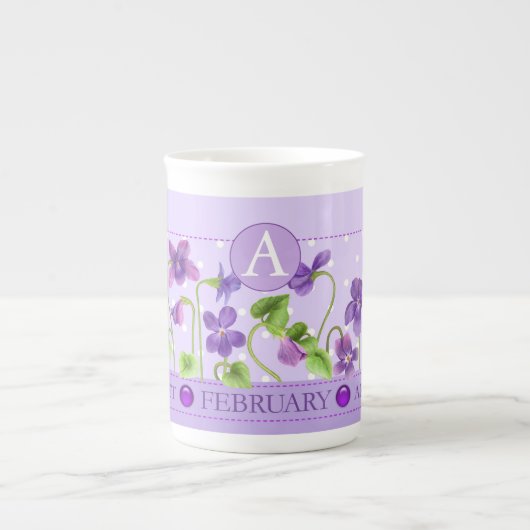 Fleur de naissance et Gem Février Bone China Mug (Devant)