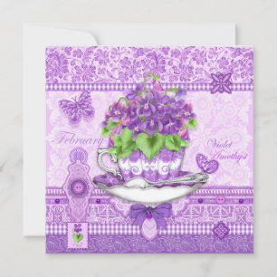 Fleur de naissance et Gem Février carte d'enseigne